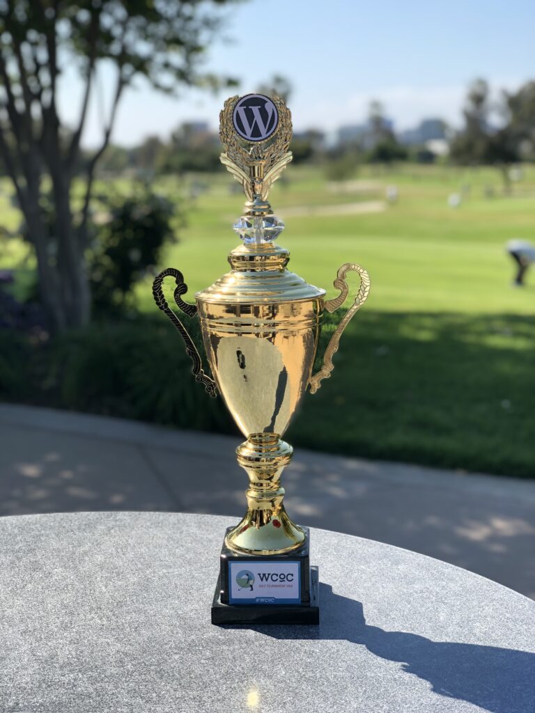 Trophy given the the winning golf group